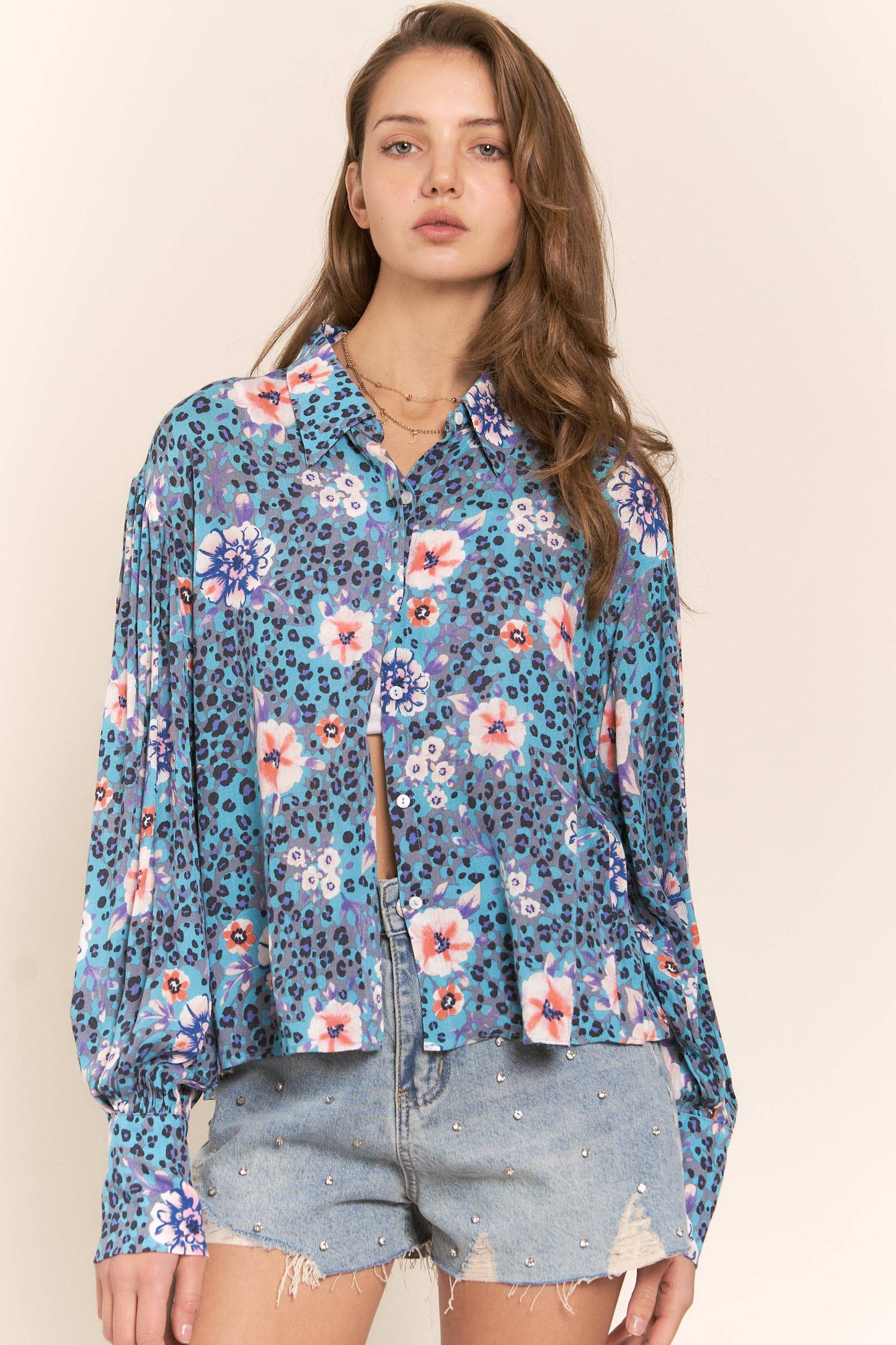 Leopard & Flower Button Up