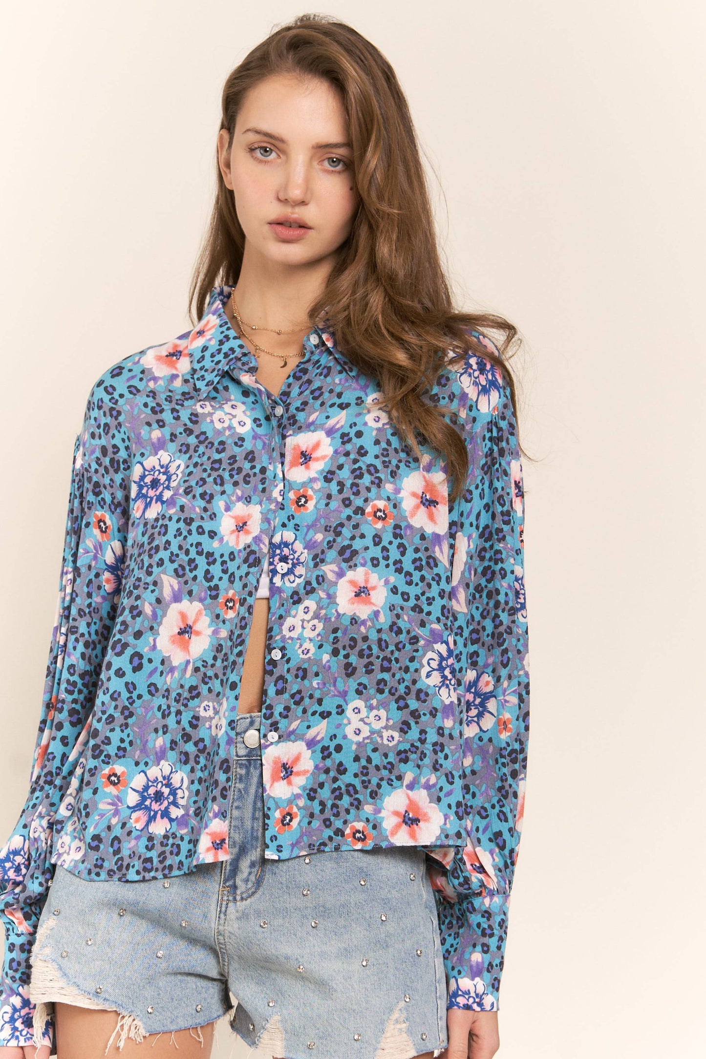 Leopard & Flower Button Up