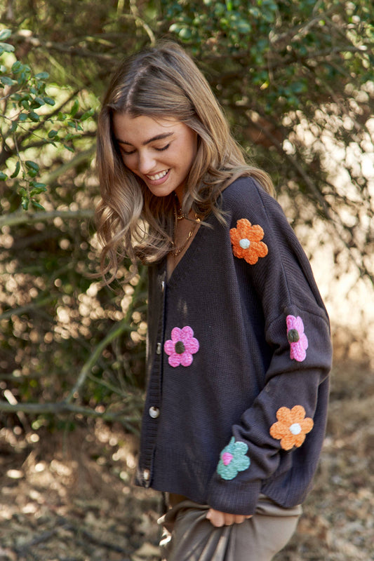 3D Crochet Multicolor Flowers Cardigan