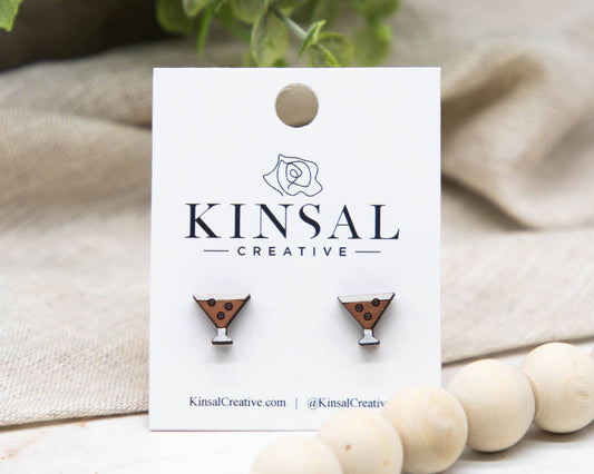 Espresso Martini Wood Stud Earrings