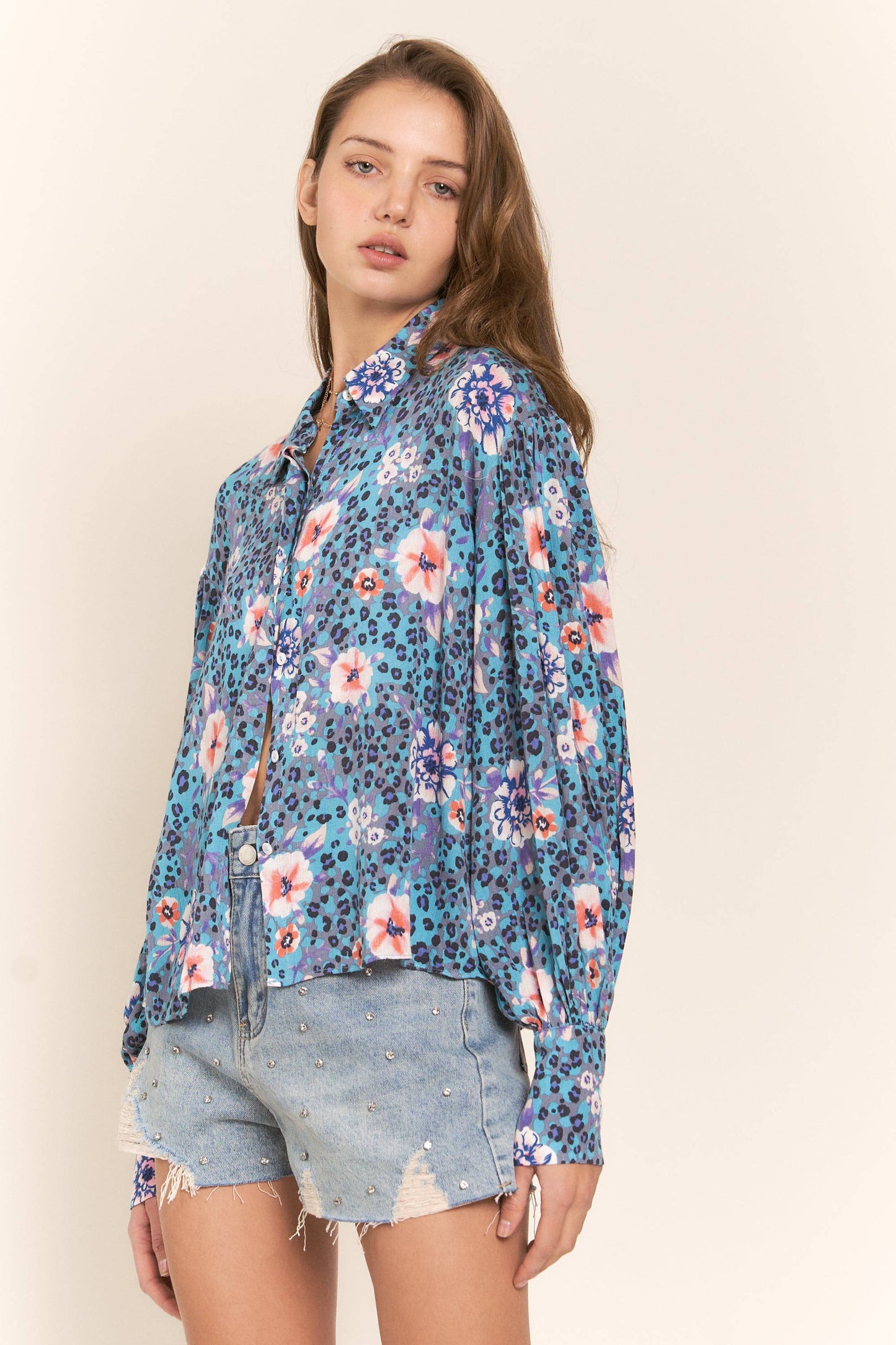 Leopard & Flower Button Up