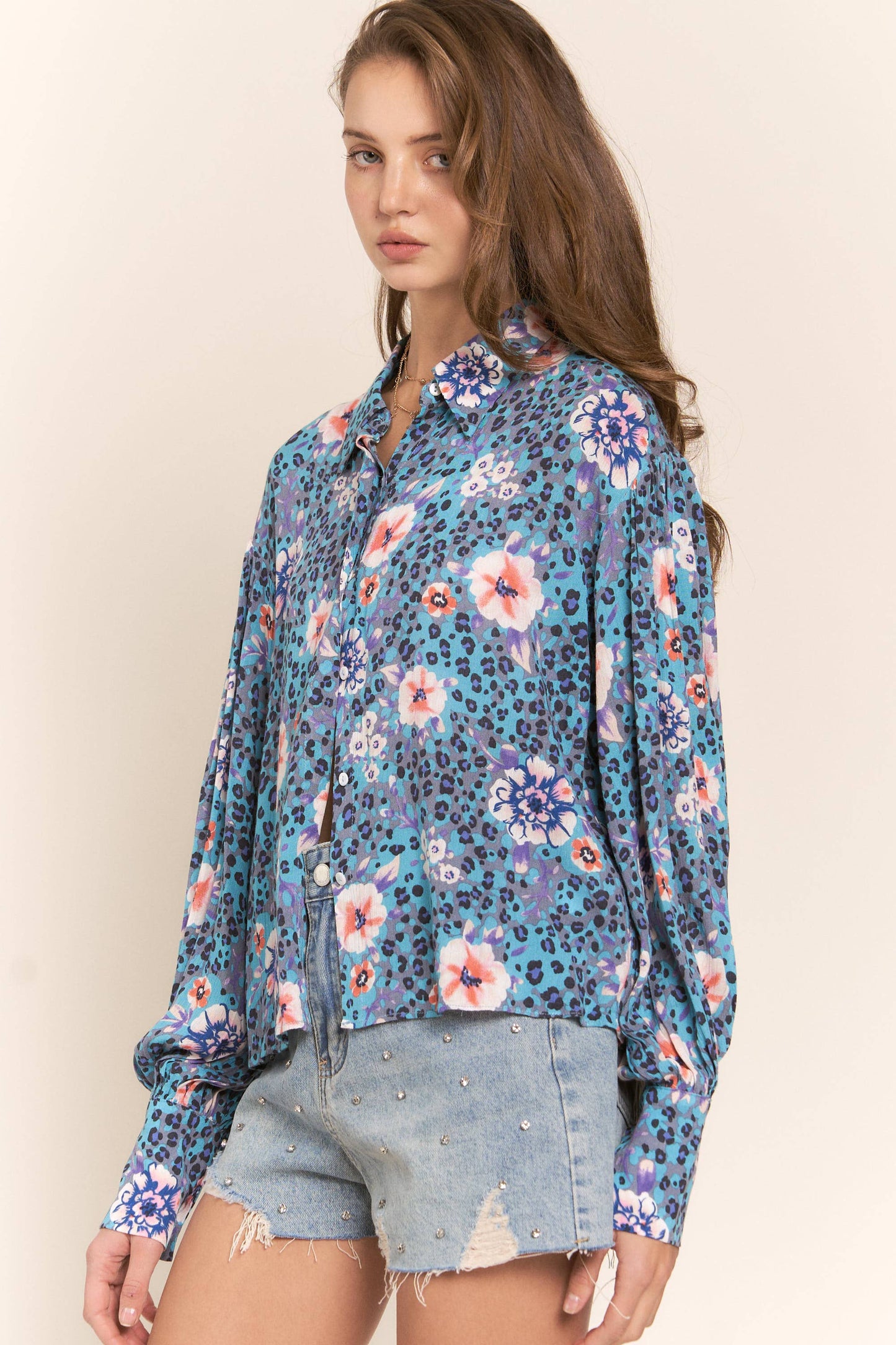 Leopard & Flower Button Up