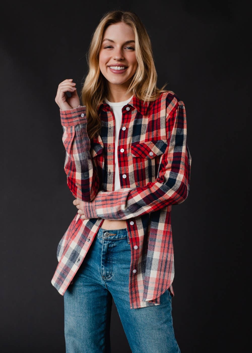 Red, Navy & Tan Plaid Flannel
