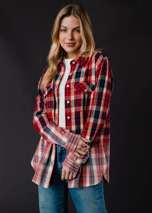 Red, Navy & Tan Plaid Flannel