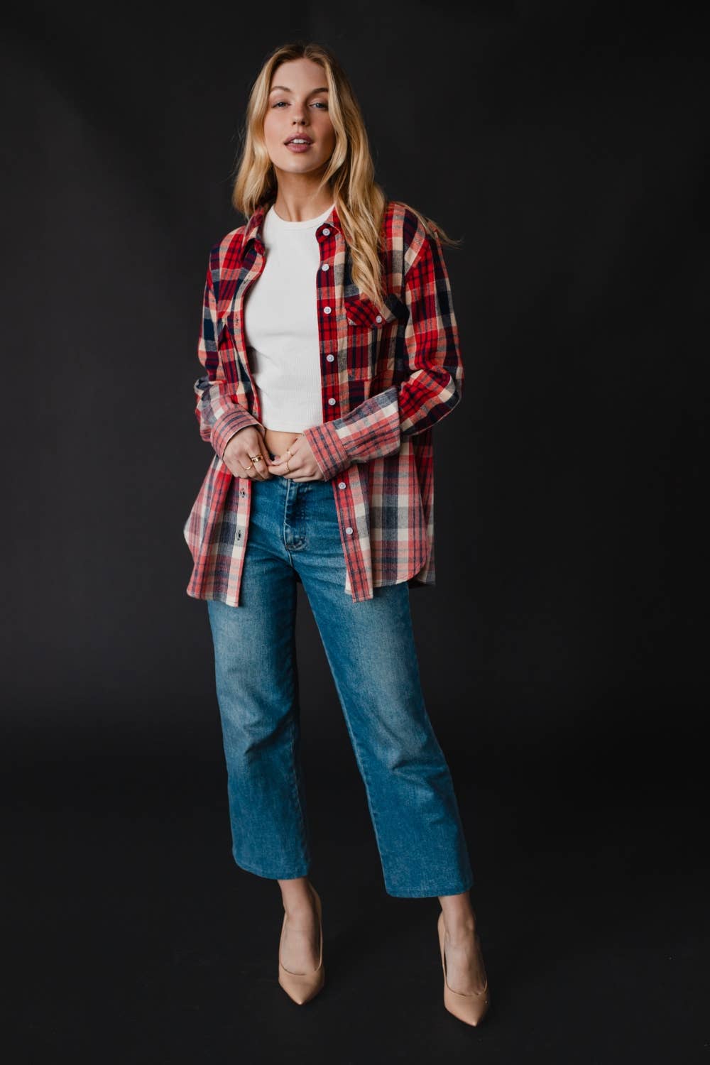 Red, Navy & Tan Plaid Flannel