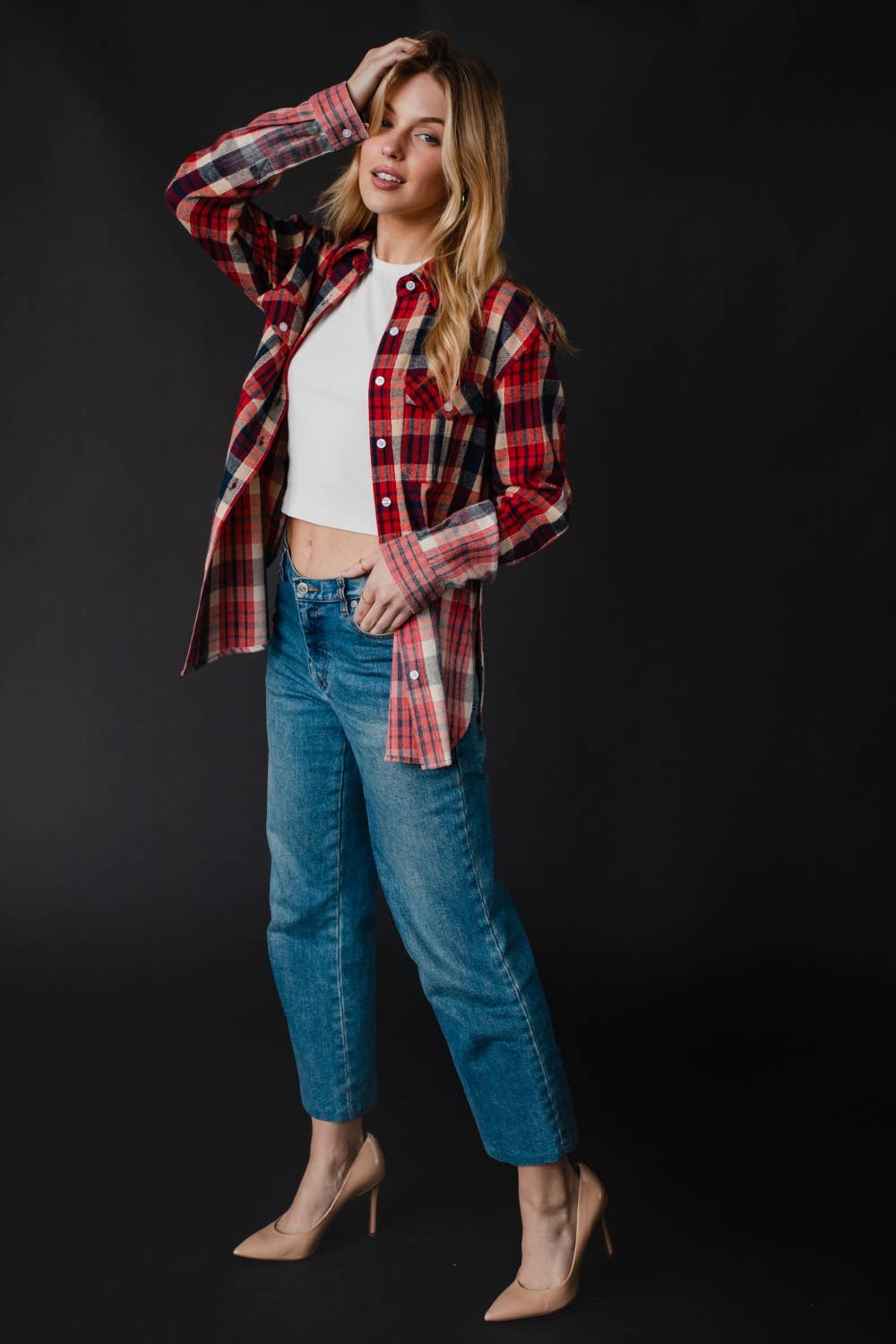 Red, Navy & Tan Plaid Flannel