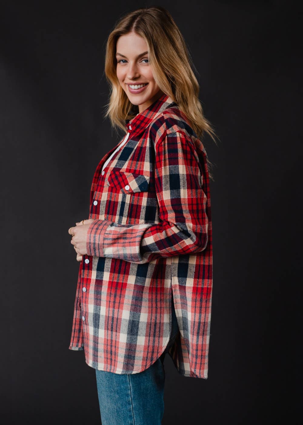 Red, Navy & Tan Plaid Flannel