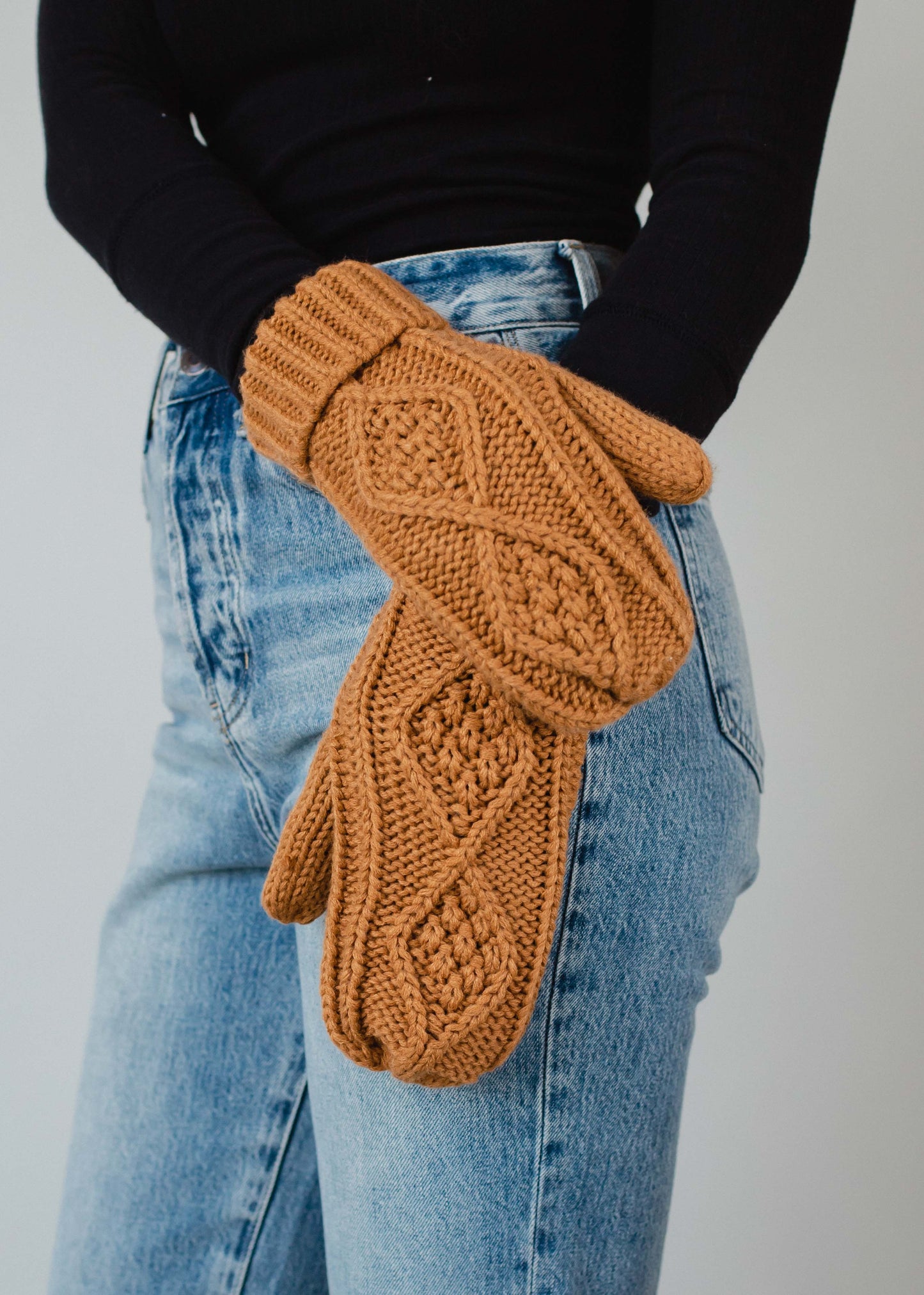 Camel Cable Knit Mittens